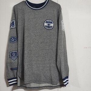 Dallas Cowboys Sweater Mens Large Gray Longer Length Patches Pullover